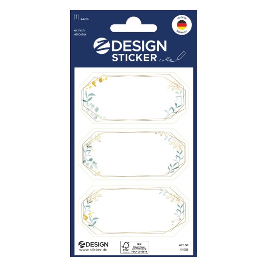 Εικόνα συσκευασίας: Z-Design, Άρθρο: 4406, αυτοκόλλητα για επιγραφή, 85 x 160 mm, μικρή συσκευασία, 9 αυτοκόλλητα / 3 φύλλα.