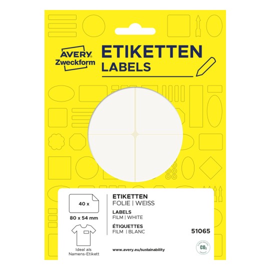 Εικόνα συσκευασίας: Avery Zweckform, Άρθρο: 51065, Διαστάσεις: 80 x 54 mm, Περιεχόμενο: 40 ετικέτες / 10 φύλλα, /φύλλο?