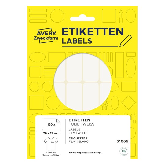 Εικόνα συσκευασίας: Avery Zweckform, Άρθρο: 51066, Διαστάσεις: 76 x 19 mm, Περιεχόμενο: 120 ετικέτες / 10 φύλλα, /φύλλο?
