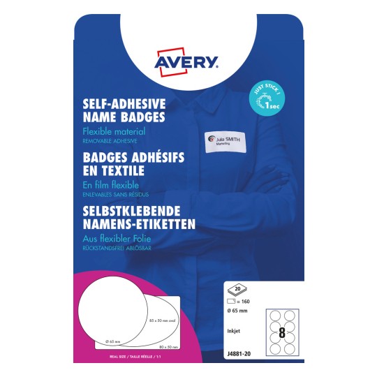Εικόνα συσκευασίας: Avery Zweckform, Άρθρο: J4881-20, Μορφή: ⌀ 65 mm, Καταλληλότητα εκτυπωτή: Inkjet, Περιεχόμενο: 160 ετικέτες / 20 φύλλα, /φύλλο?