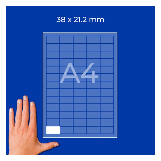 Χέρι δίπλα σε ένα μπλε διάγραμμα πλέγματος A4 με την ένδειξη 38 x 21,2 mm;