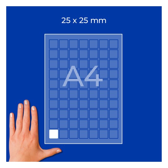 Φύλλο A4 με κάνναβο 25x25 mm και ένα χέρι που δείχνει την κλίμακα σε μπλε φόντο;