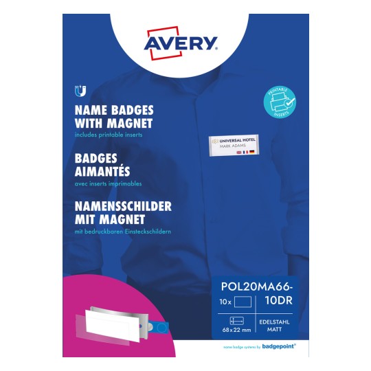 Εικόνα συσκευασίας: Avery Zweckform, Άρθρο: POL20MA66-10DR, Μορφή: 68 x 22 mm, Καταλληλότητα εκτύπωσης: Έγχρωμος εκτυπωτής λέιζερ, Ασπρόμαυρος λέιζερ, Inkjet, Περιεχόμενο: 10 πινακίδες / 48 ένθετες πινακίδες / 2 φύλλα, /Φύλλο?