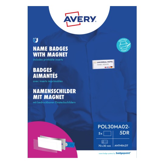 Εικόνα συσκευασίας: Avery Zweckform, Άρθρο: POL30MA02-5DR, Διάσταση: 70 x 30 mm, Καταλληλότητα για εκτύπωση: Έγχρωμος λέιζερ, Ασπρόμαυρος λέιζερ, Inkjet, Περιεχόμενο: 5 Ετικέτες / 18 Ετικέτες εισαγωγής / 1 Φύλλο, /Φύλλο;