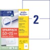 Εικόνα συσκευασίας με φύλλο ετικετών: Avery Zweckform Παγκόσμιες Ετικέτες, Άρθρο: 6604, Διάσταση: 210 x 148 mm, Κατάλληλη εκτύπωση: Inkjet, Laser ασπρόμαυρο, Έγχρωμο Laser, Περιεχόμενο: 130 ετικέτες / 65 φύλλα, 2 ετικέτες/φύλλο.