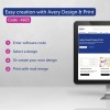 Εικόνα που παρουσιάζει το λογισμικό Avery Design & Print. Παρέχει οδηγίες για τους χρήστες να εισάγουν έναν κωδικό λογισμικού, να επιλέξουν ή να δημιουργήσουν ένα σχέδιο, και να εκτυπώσουν ετικέτες ή κάρτες χρησιμοποιώντας συγχώνευση αλληλογραφίας.