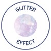 Η εικόνα περιλαμβάνει τις λέξεις 'GLITTER EFFECT' γύρω από ένα κυκλικό σχέδιο με φόντο λεπτή γκλίτερ. Η συνολική αισθητική είναι ονειρική, ενσωματώνοντας παστέλ χρώματα και λαμπερά στοιχεία.
