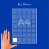 Πλέγμα σε φύλλο A4 από τετράγωνα 35×35 mm, με ένα λευκό τετράγωνο και ένα χέρι κάτω αριστερά;